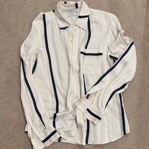 Frame Denim Women’s Ivory and Navy Striped Shirt